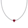 MIMI & MAX 18CT TGW HEART SHAPED CREATED RUBY AND CREATED WHITE SAPPHIRE TENNIS NECKLACE IN STERLING SILVER
