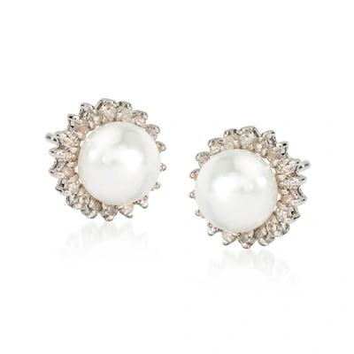Ross-simons 7mm Cultured Pearl And . Diamond Earrings In 14kt White Gold
