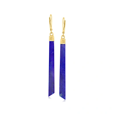 Ross-simons Lapis Linear Drop Earrings In 18kt Gold Over Sterling In Blue