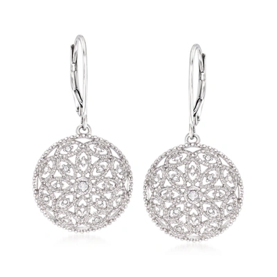 Ross-simons Diamond Floral Openwork Circle Drop Earrings In Sterling Silver In Metallic
