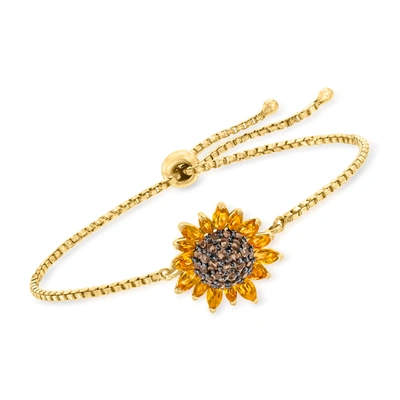 Ross-simons Citrine And . Smoky Quartz Sunflower Bolo Bracelet In 18kt Gold Over Sterling In Yellow