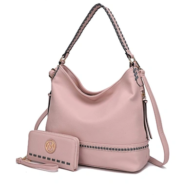 Mkf Collection By Mia K Blake Two-tone Whip Stitches Vegan Leather Women's Shoulder Bag With Wallet - 2 Pieces In Pink