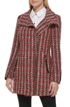 Karl Lagerfeld Plaid Sequin Embellished Zip Coat In Red Black