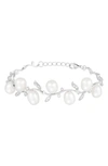 Splendid Pearls Silver Diamond 7-8mm Pearl Heart Bracelet In White
