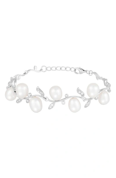 SPLENDID PEARLS SPLENDID PEARLS RHODIUM PLATED STERLING SILVER 7–8MM CULTURED FRESHWATER PEARL & CZ BRANCH BRACELET