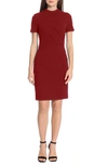 Maggy London Mock Neck Short Sleeve Sheath Dress In Rhubarb
