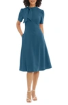 Maggy London Short Sleeve Necktie Midi Dress In Deep Lagoon