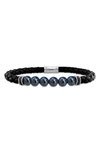 DELMAR BLACK CULTURED FRESHWATER PEARL DIAMOND BRAIDED LEATHER BRACELET