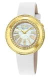 GEVRIL GANDRIA MOTHER OF PEARL DIAL DIAMOND LEATHER STRAP WATCH, 36MM