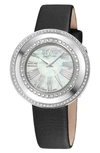 GEVRIL GANDRIA MOTHER OF PEARL DIAL DIAMOND LEATHER STRAP WATCH, 36MM
