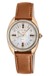 GV2 PALERMO MOTHER OF PEARL DIAL DIAMOND FAUX LEATHER STRAP WATCH, 35MM
