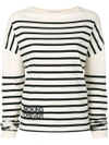 SAINT LAURENT striped Smoking Forever embroidered top,466072YB2FR12150491