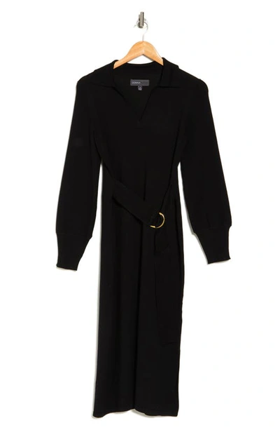 Donna Ricco Polo Collar Midi Dress In Black
