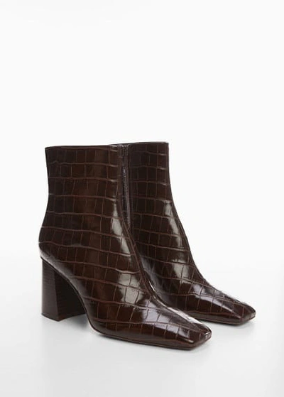 Mango Croc-effect Ankle Boots Chocolate
