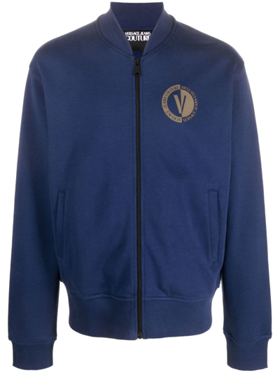 Versace Jeans Couture Logo-print Cotton Bomber Jacket In Blau