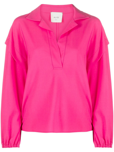 Alysi Notched-collar Drop-shoulder Blouse In Rosa