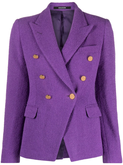 Tagliatore Double-breasted Virgin Wool-blend Blazer In Purple