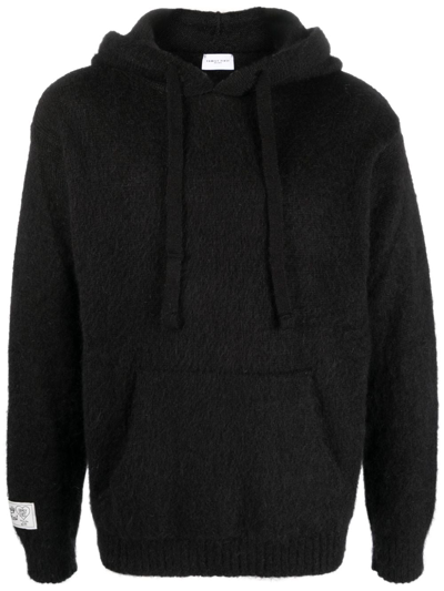 Family First Logo-patch Knitted Hoodie In Schwarz
