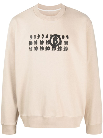 Mm6 Maison Margiela Numbers-motif Crew-neck Sweatshirt In Beige