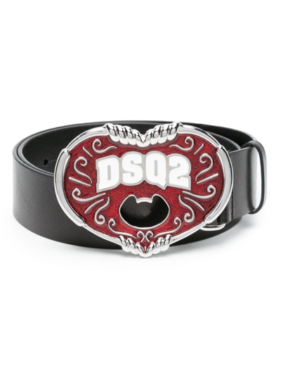 Dsquared2 Logo-plaque Leather Belt In Schwarz