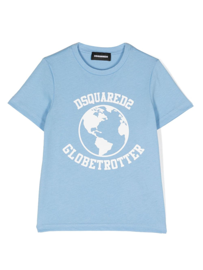 Dsquared2 Globetrotter Cotton T-shirt In Blau