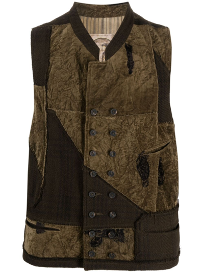 Ziggy Chen Patchwork Double-breasted Waistcoat In Grün