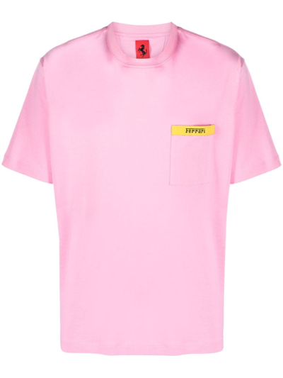 Ferrari Logo-patch Cotton T-shirt In Rosa