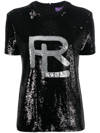 Polo Ralph Lauren Sequin-embellished Logo Crewneck T-shirt In Schwarz