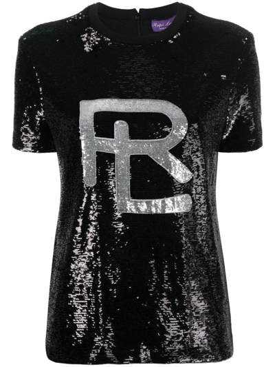 Ralph Lauren Sequin-embellished Logo Crewneck T-shirt In Black