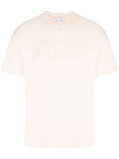 Jw Anderson Logo-embossed Crew-neck T-shirt In Beige