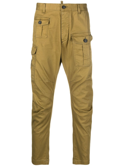 Dsquared2 Logo-patch Stretch-cotton Cargo Pants In Green