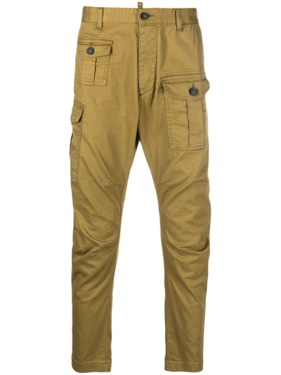 Dsquared2 Logo-patch Stretch-cotton Cargo Pants In Grün