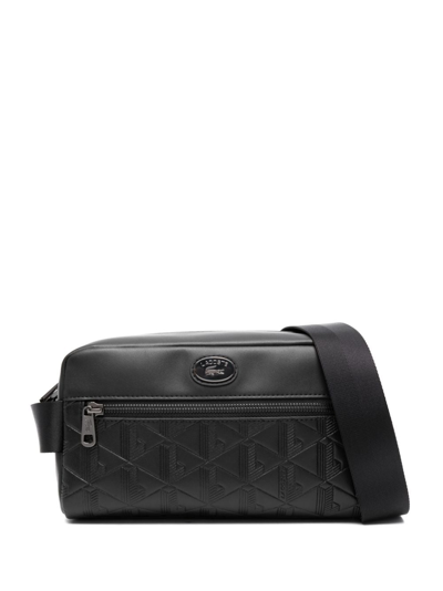 Lacoste Monogram-debossed Leather Crossbody Bag In Schwarz