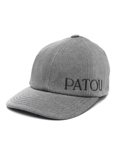 Patou Embroidered-logo Denim Cap In Grey