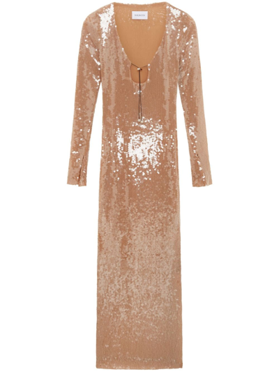 16arlington Sequin-embellished Long-sleeve Maxi Dress In Nude