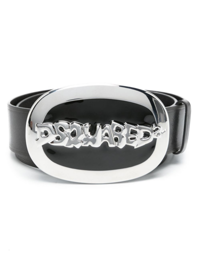 Dsquared2 Logo-plaque Leather Belt In Schwarz