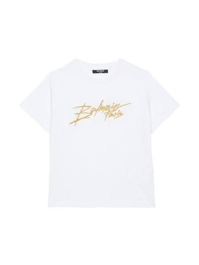 Balmain Logo-embroidered Cotton T-shirt In Weiss