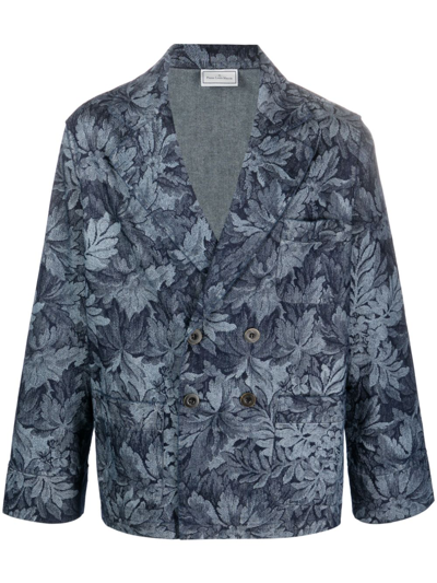 Pierre-louis Mascia Jacquard Double-breasted Blazer In Blue