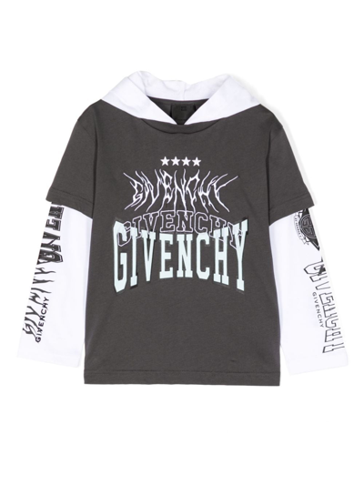 Givenchy Logo-print Layered Cotton Hoodie In Grau