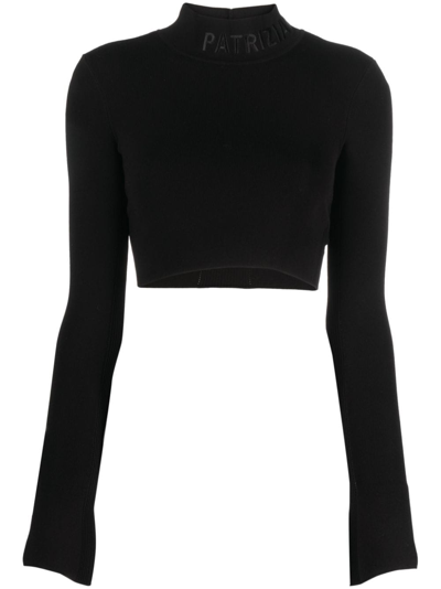 Patrizia Pepe Logo-embroidered Cropped Jumper In Schwarz