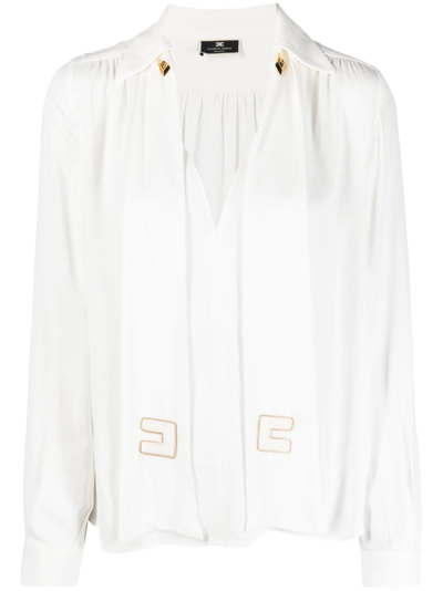 Elisabetta Franchi Attached-scarf Logo-appliqué Blouse In White