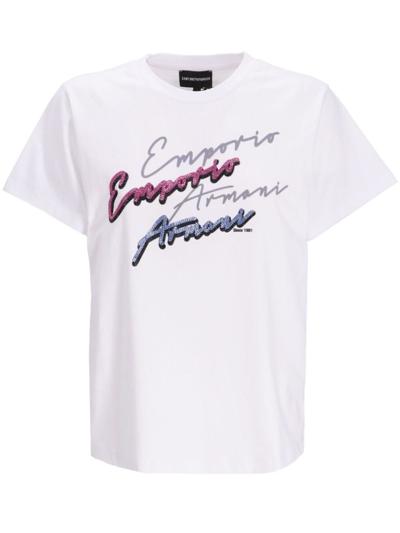 Emporio Armani Logo-print Cotton T-shirt In Weiss