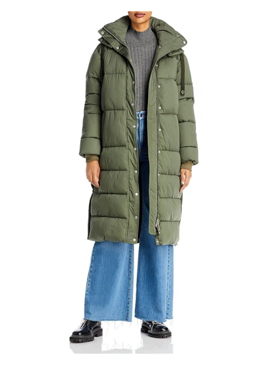 Aqua Womens Puffer Hooded Quilted Coat In Green