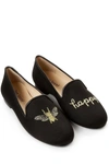 JON JOSEF GATSBY BEE HAPPY FLATS IN BLACK LINEN