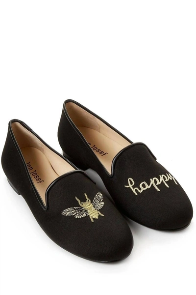 Jon Josef Gatsby Embroidered Emblem Flat In Black Velvet