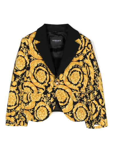 Versace Babies' Baroque-print Single-breasted Blazer In Yellow