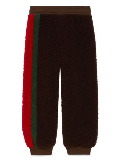 Gucci Kids' Web Faux-shearling Track Pants In Brown