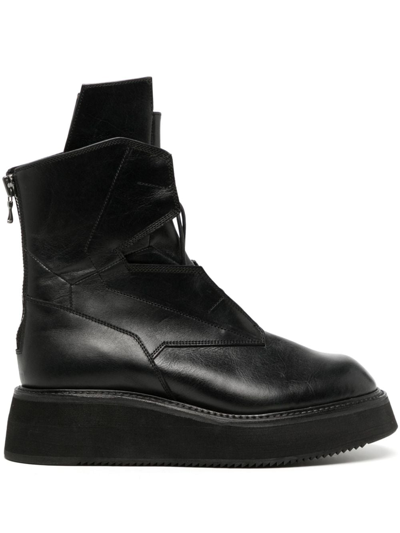 Julius Edge Leather Military Boots In Black