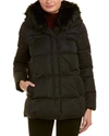 T TAHARI MORGAN FAUX-FUR TRIM PUFFER SHORT COAT IN BLACK