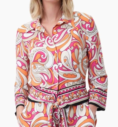 Joseph Ribkoff Woven Retro Print Collared Blouse In Multi